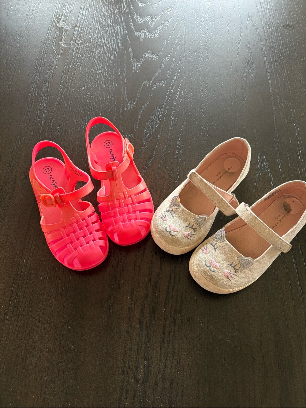 Cat & Jack Pink Jelly Sandals and Cream Cat Mary Janes